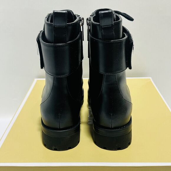 Michael Kors Tatum US 9.5M Combat Boots Black Faux Leather Ankle Zip NIB $225 - Picture 4 of 13